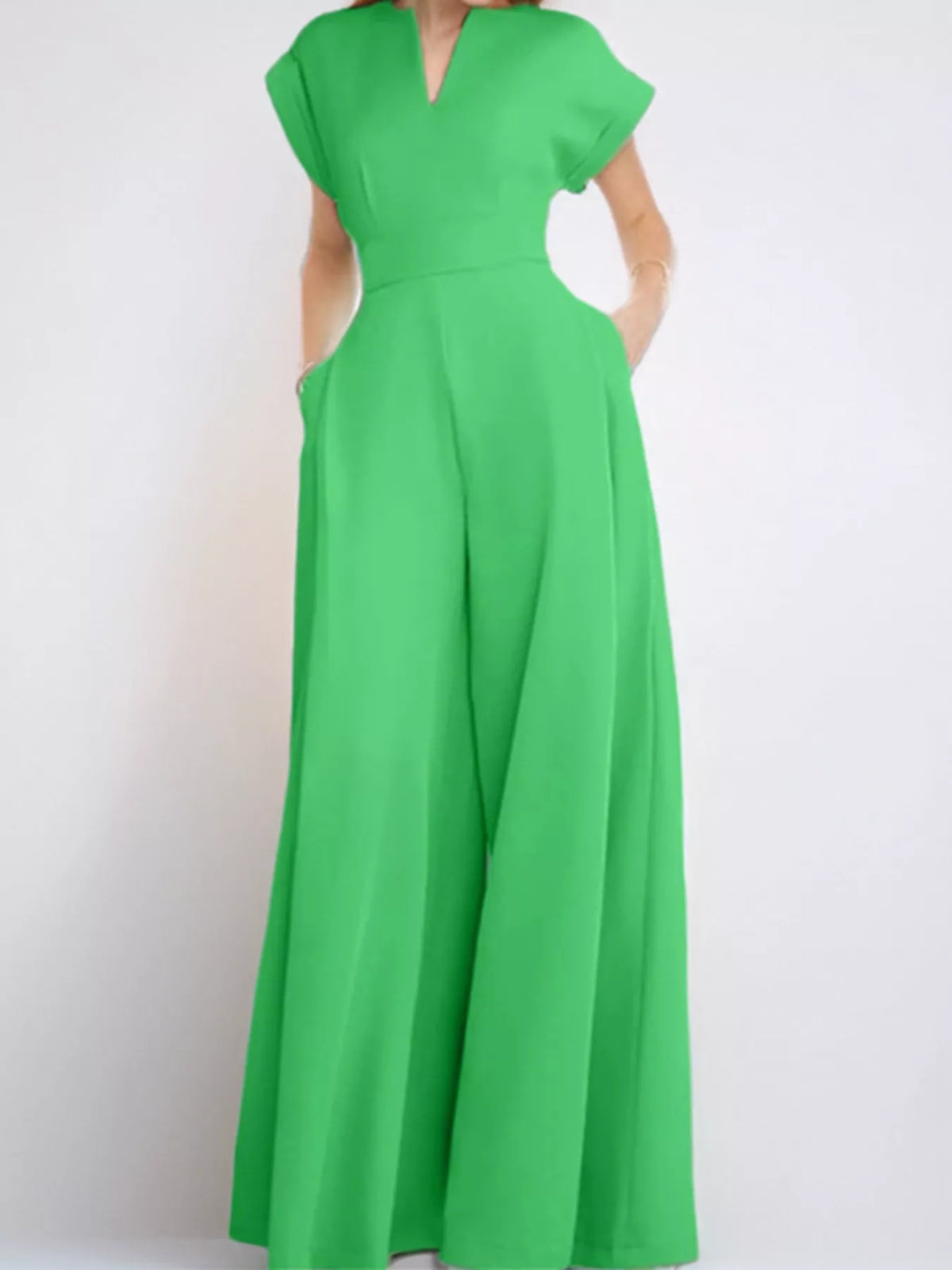 Full Size Notched Wide Leg Jumpsuit Plus Size