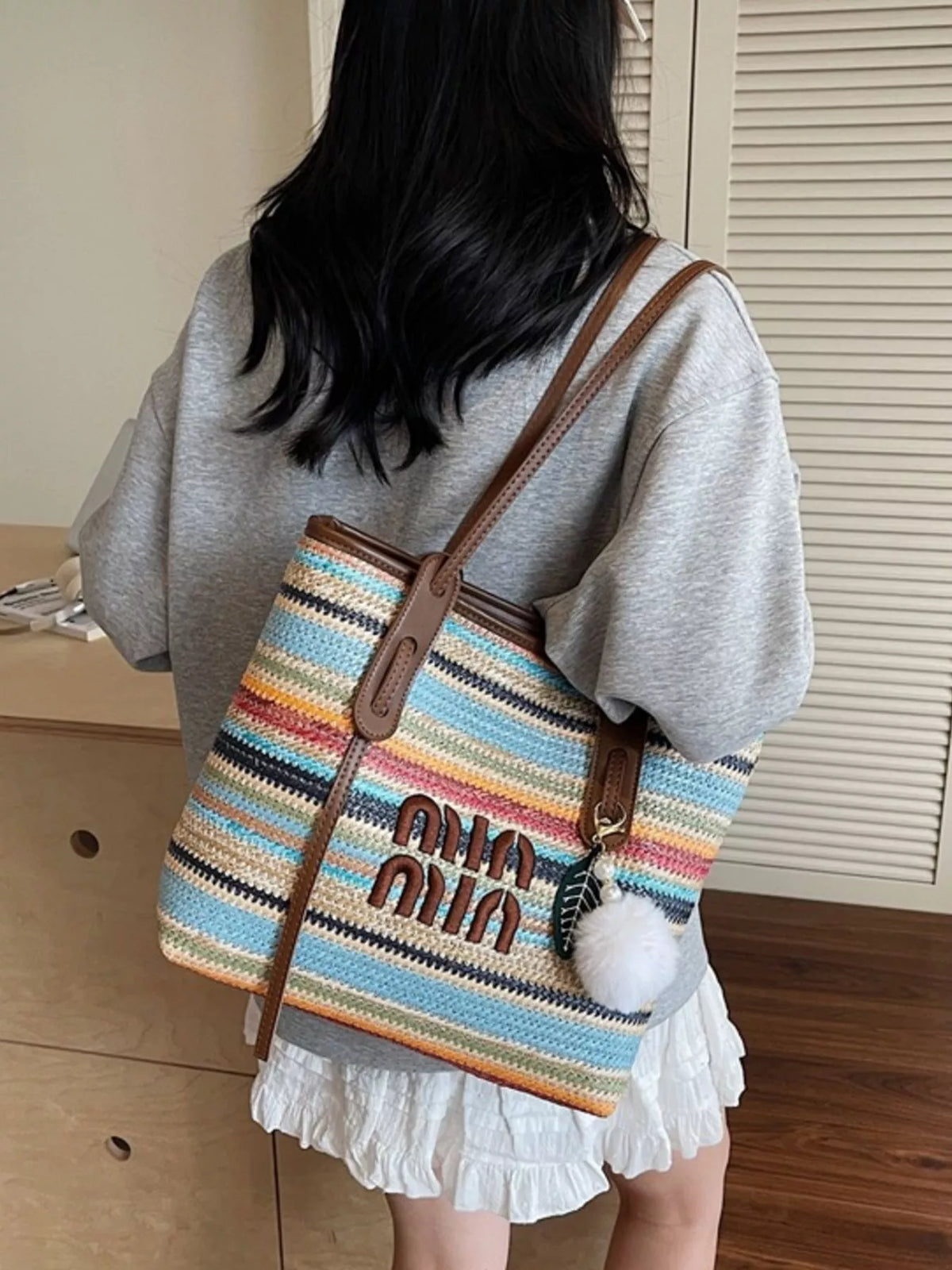 Striped Woven Shoulder Bag
