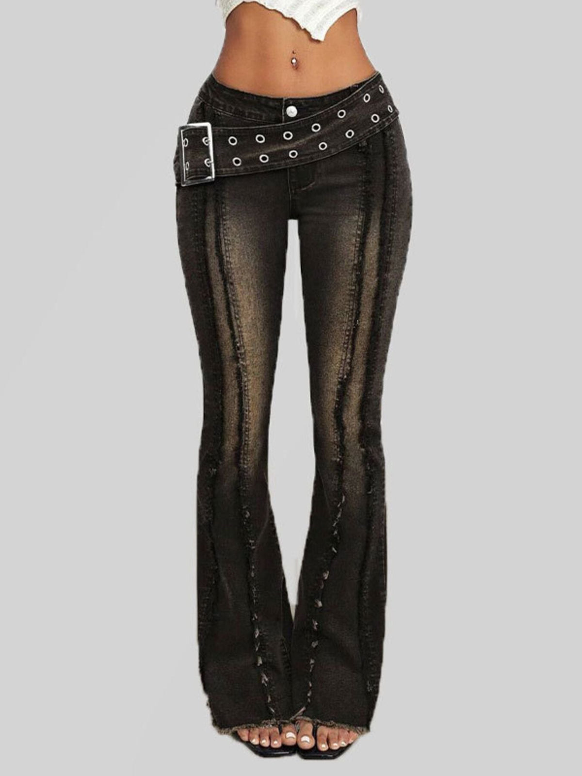 Belted High Waist Flare Jeans