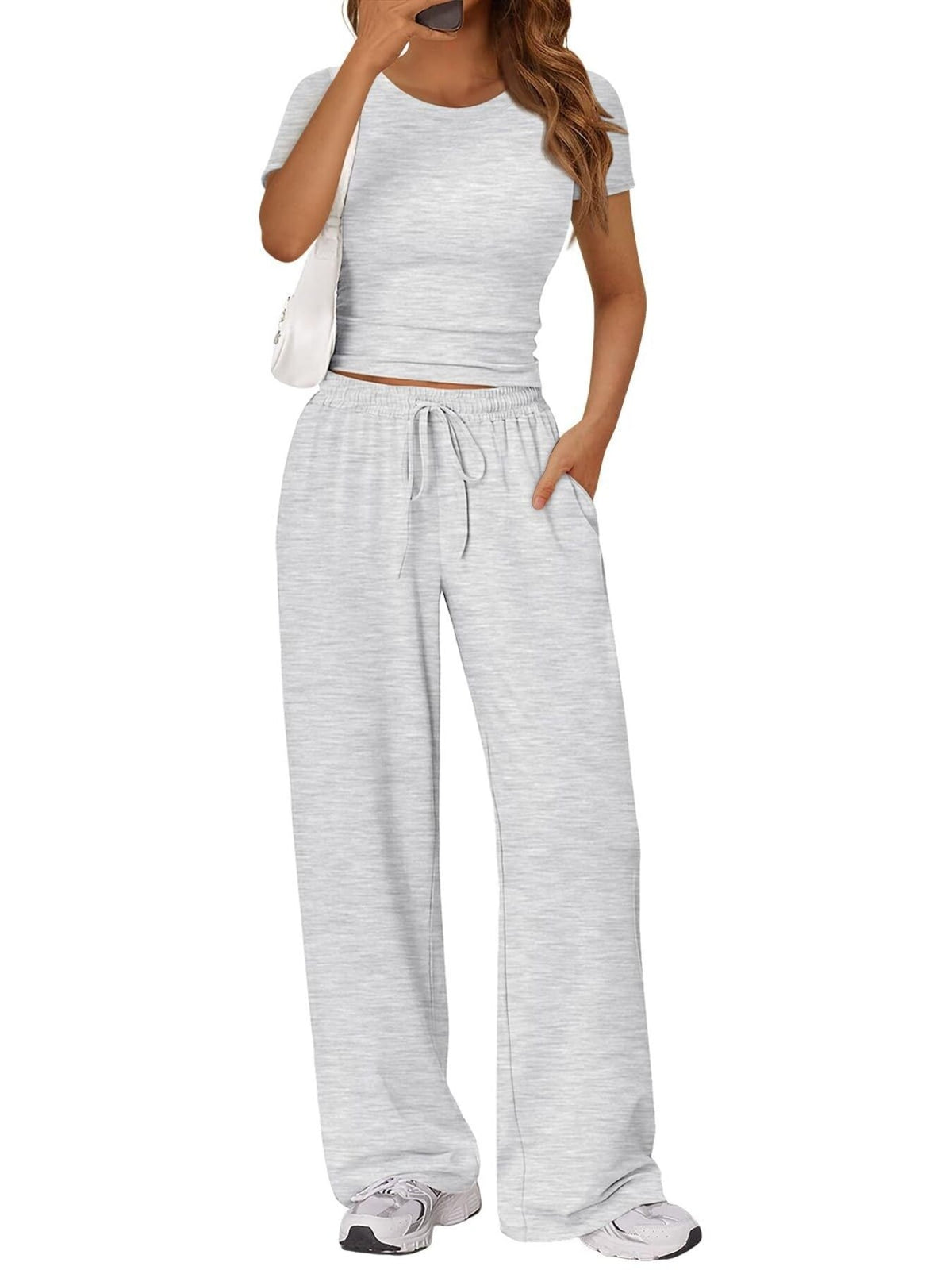 Round Neck Short Sleeve Tee and Pants Set