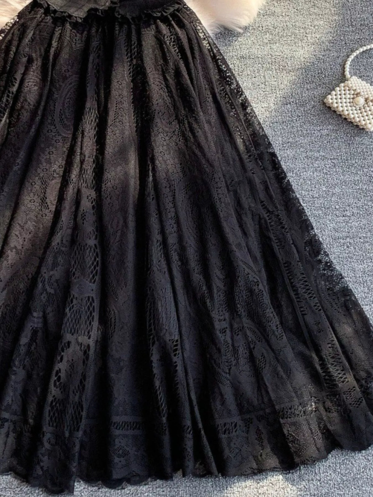 Lace Panel Puff Sleeve Dress