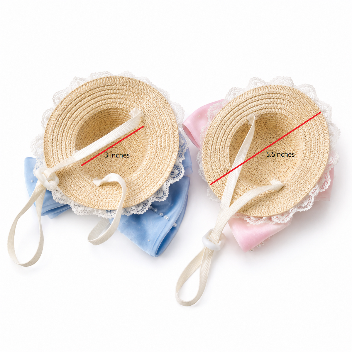Lace Bow Straw Pet Hat