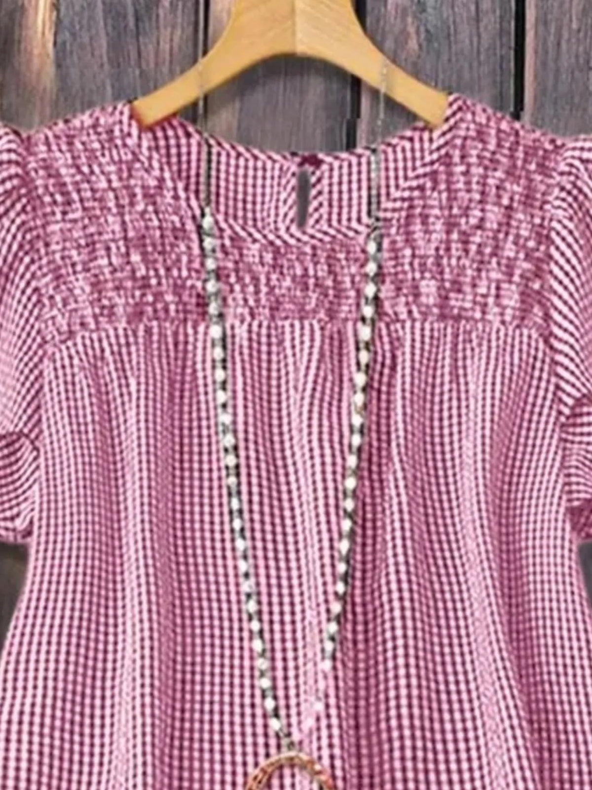 Full Size Gingham Smocked Ruffle Sleeve Blouse Plus Size