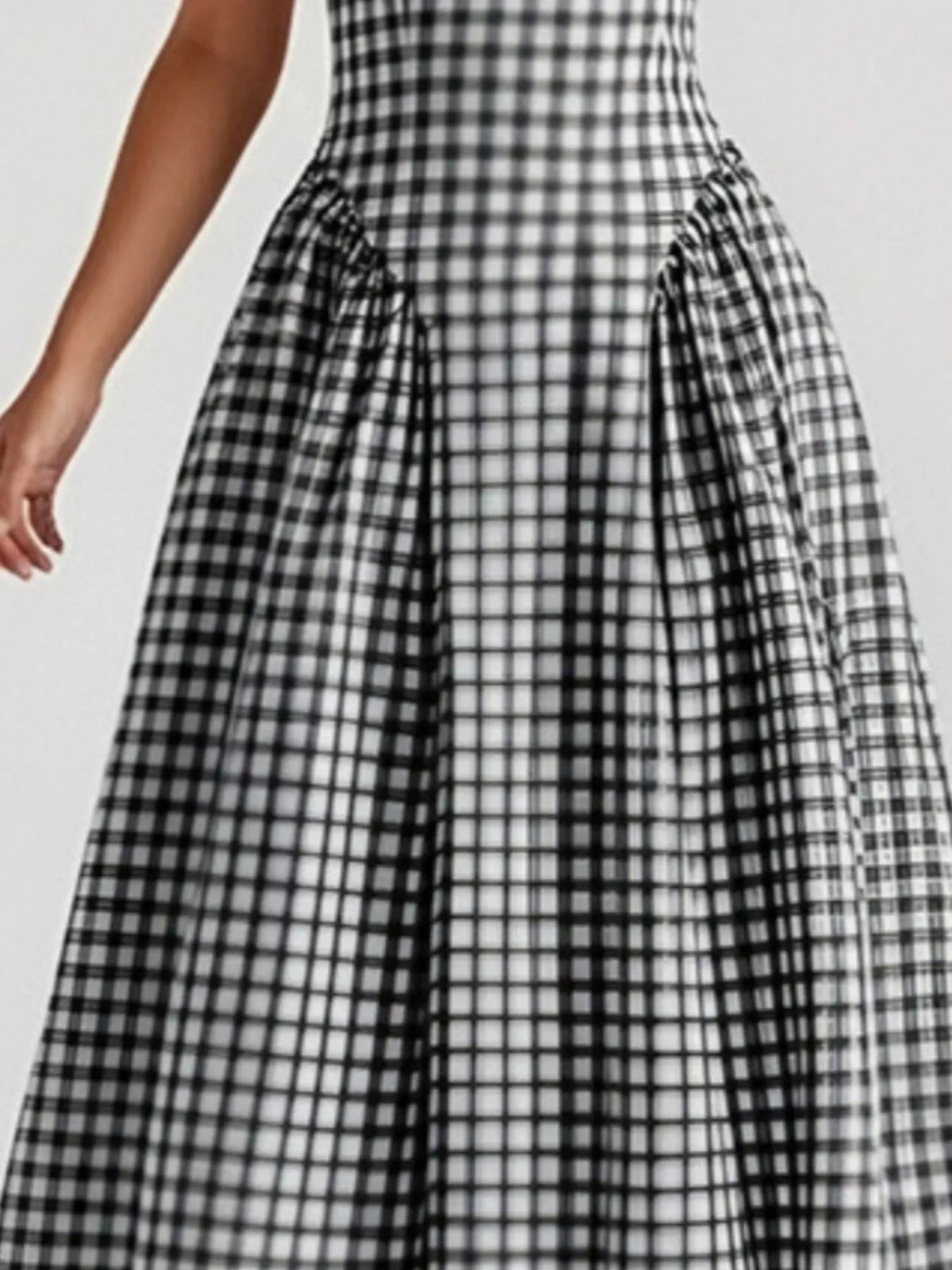 Full Size Plaid Square Neckline Midi Dress Plus Size