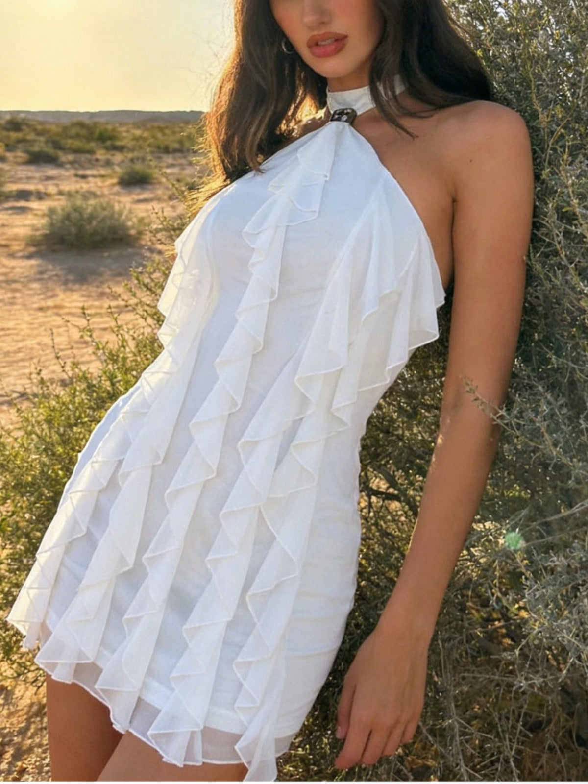 Ruffle Halter Neck Mini Dress