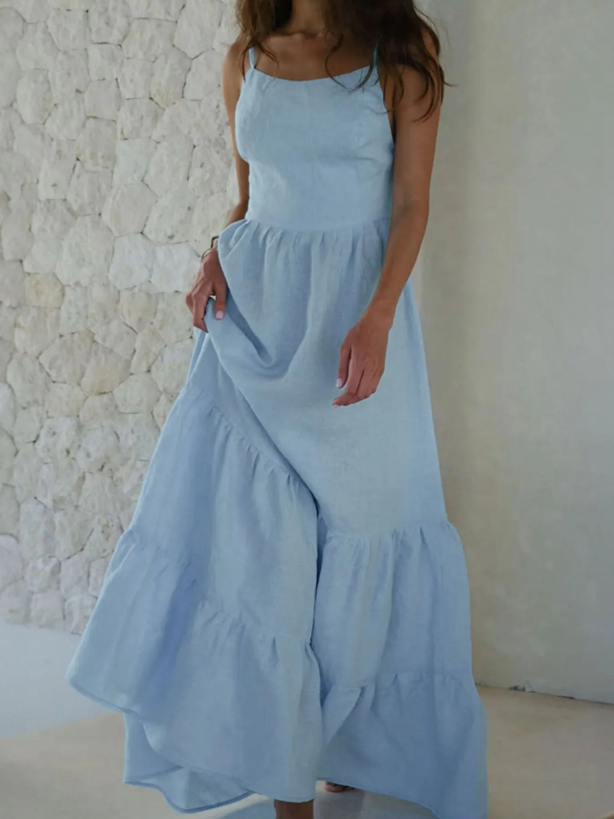 Tiered Maxi Cami Dress with Ruffled Hem