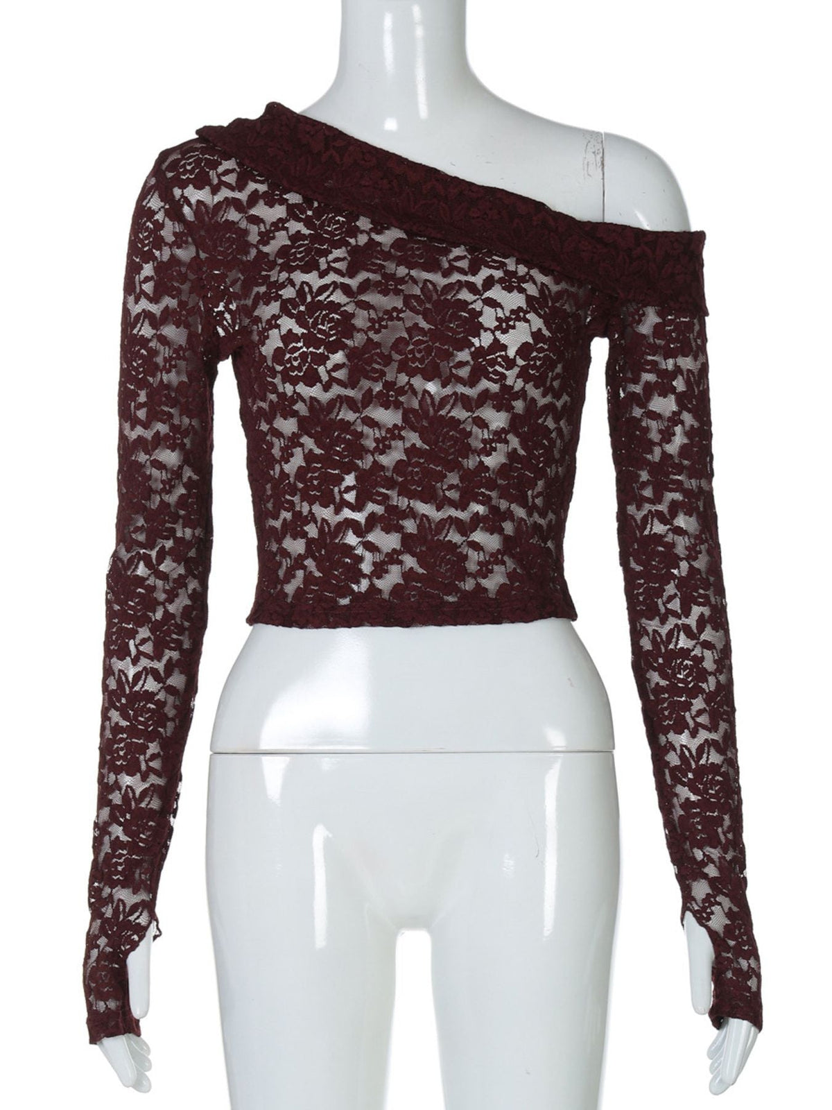Lace One-Shoulder Long Sleeve Top