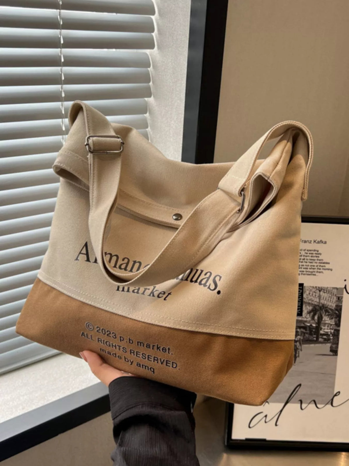 Color Block Canvas Shoulder Bag