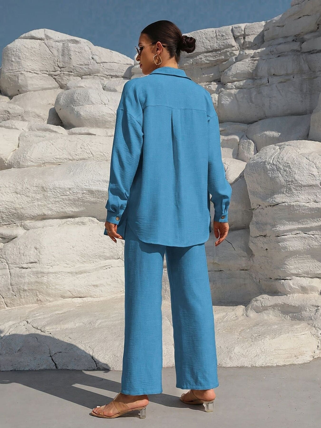 Button Up Long Sleeve Shirt and Pants Set