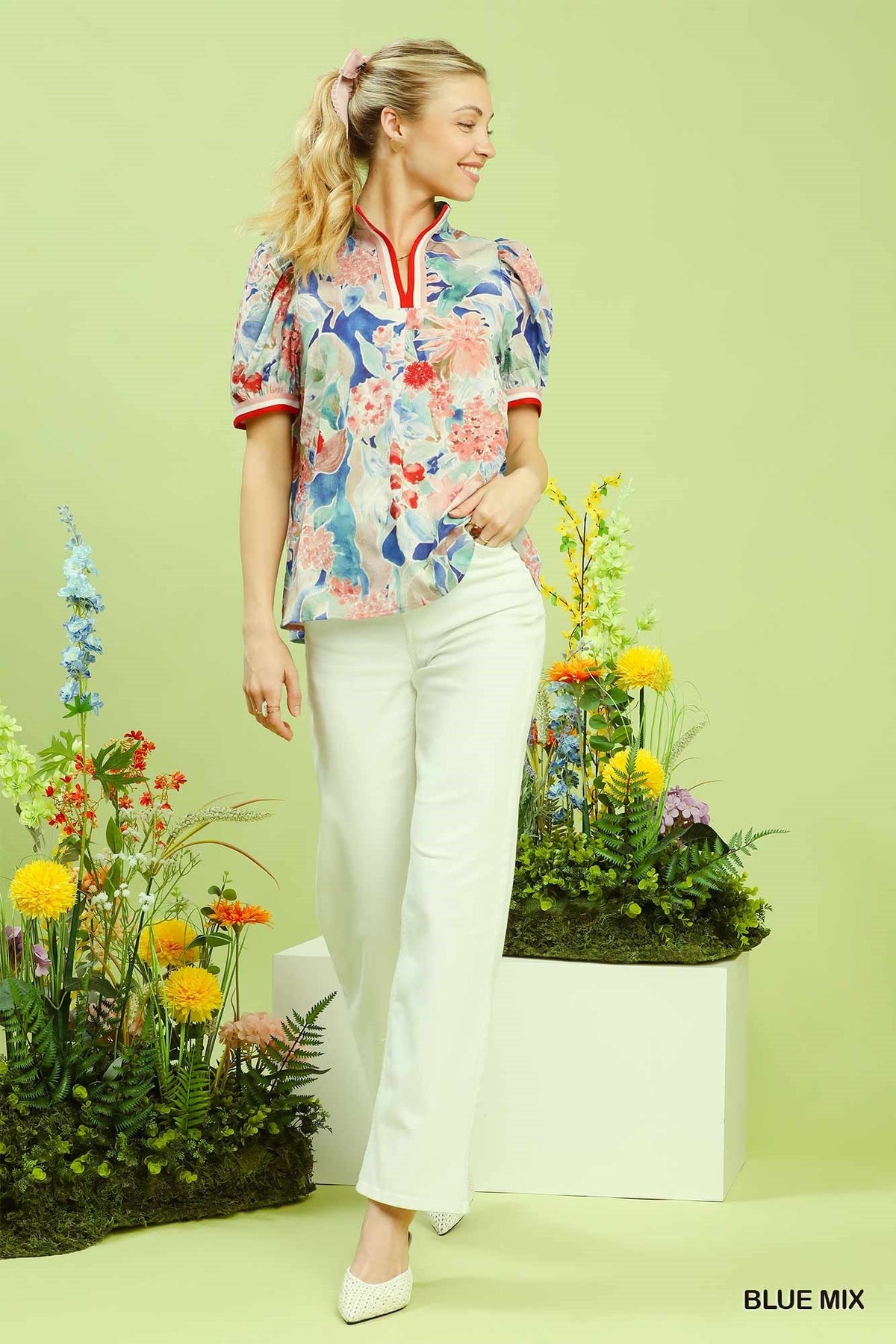 Umgee Jacquard Bloomscape Print Top