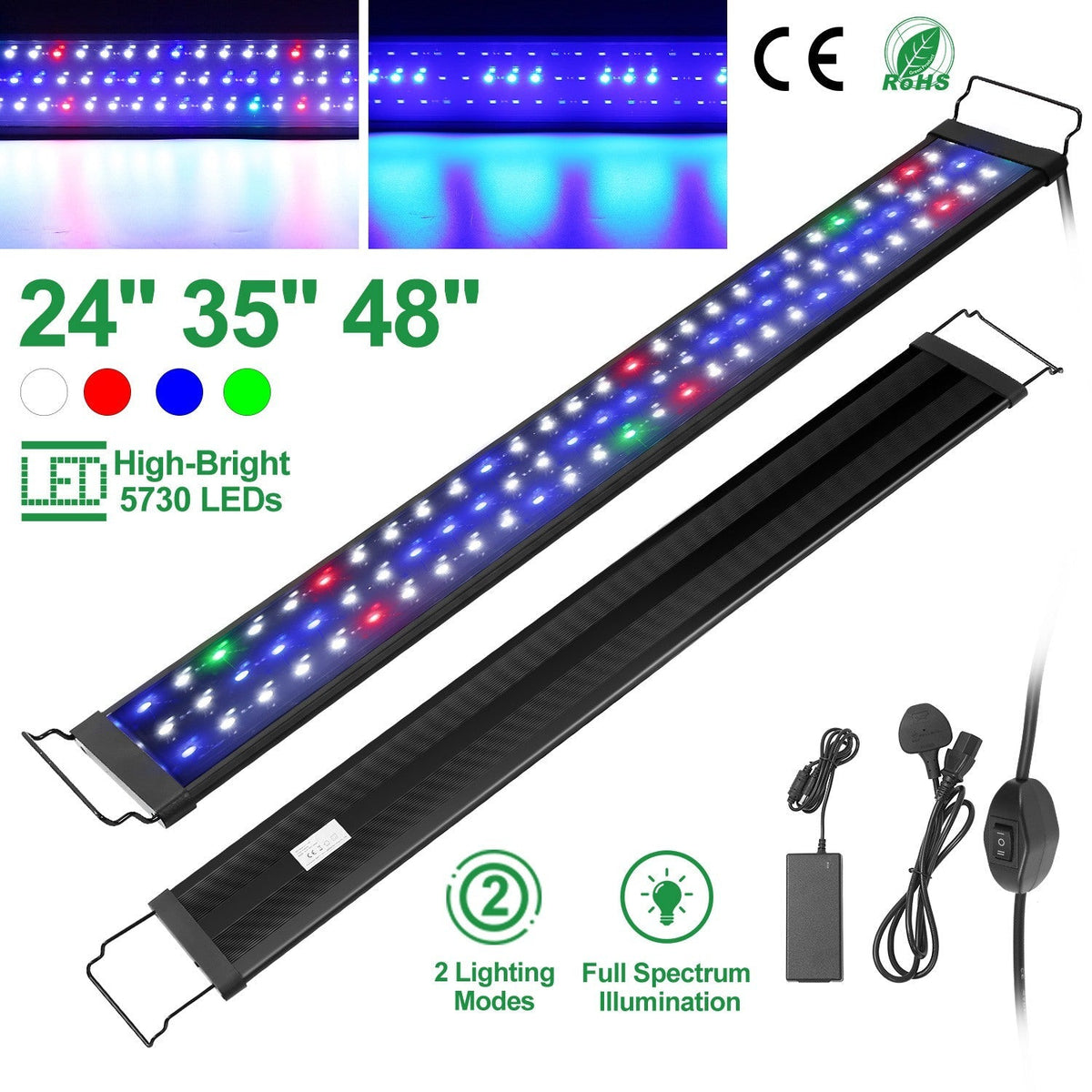 LED Aquarium Light – Multi-Color Full Spectrum with Extendable Brackets