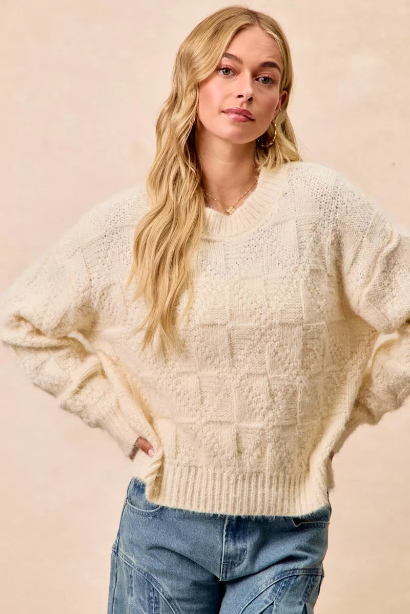 BiBi Checker Board Drop Shoulder Sweater