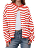 Striped Button-Down Knit Cardigan