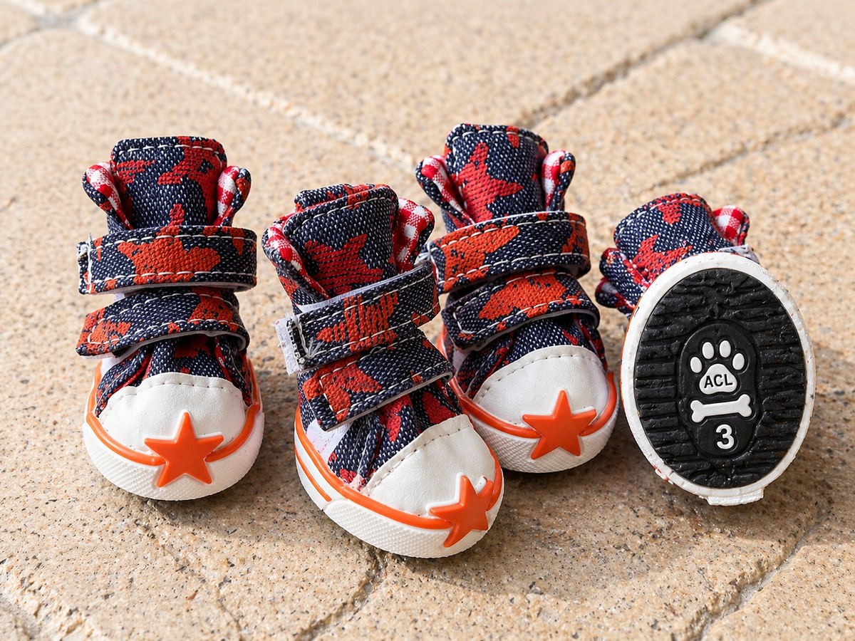 Star High-Top Dog Shoes with Double Straps, Set of 4