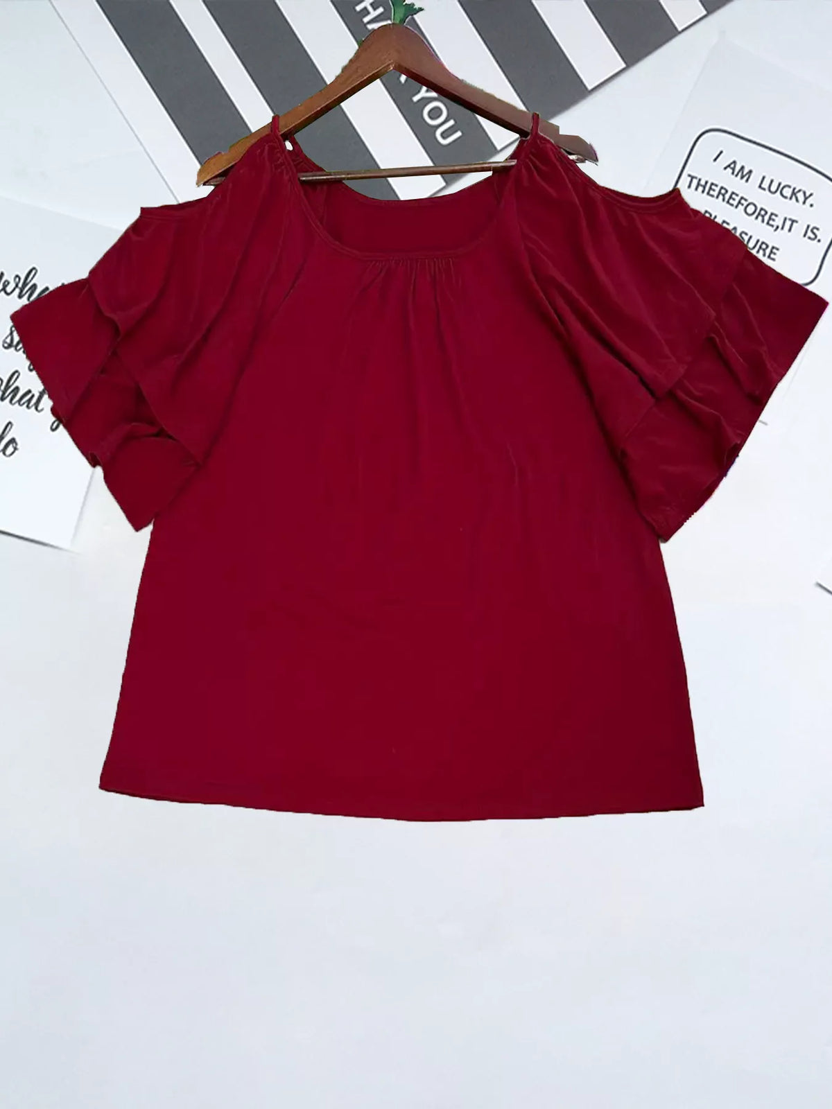 Cold Shoulder Ruffle Sleeve Top
