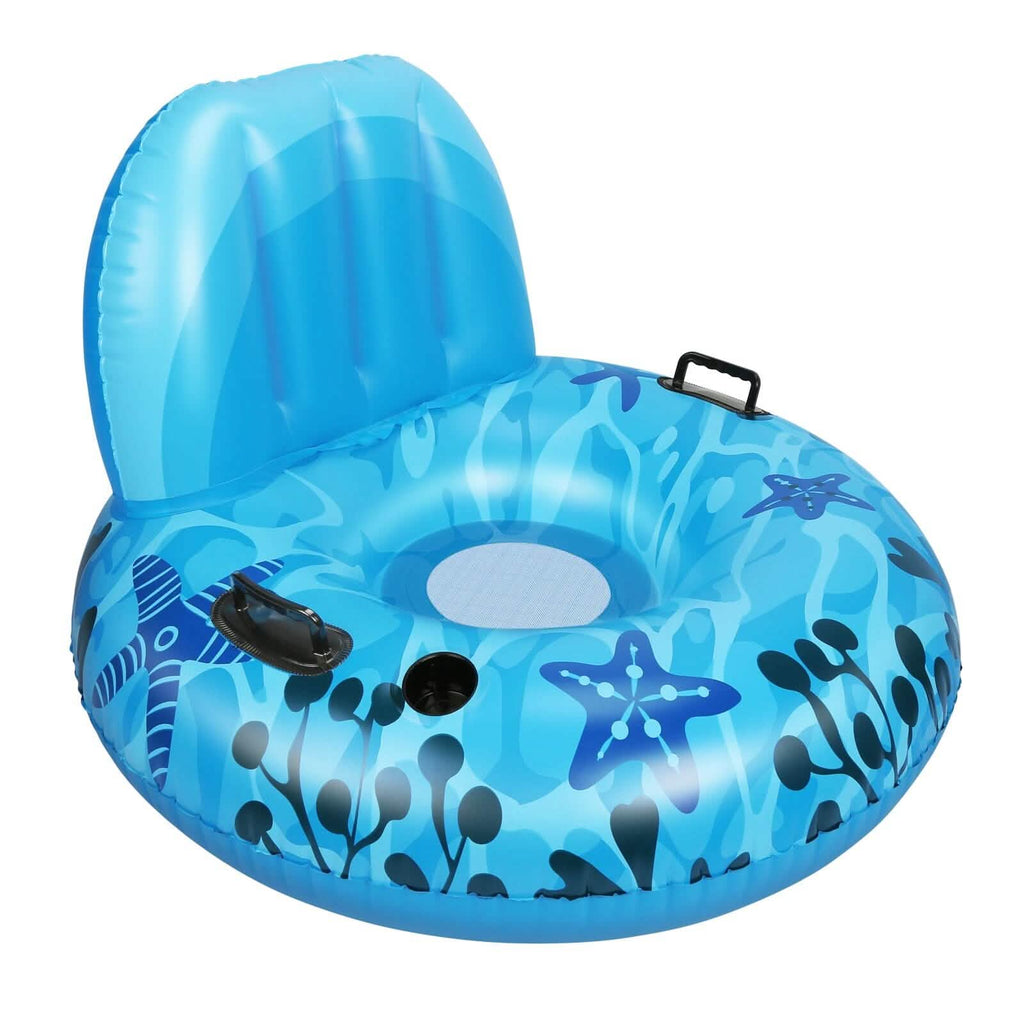 Inflatable Lounger Pool Float with Rubber Handle and Drink Holder