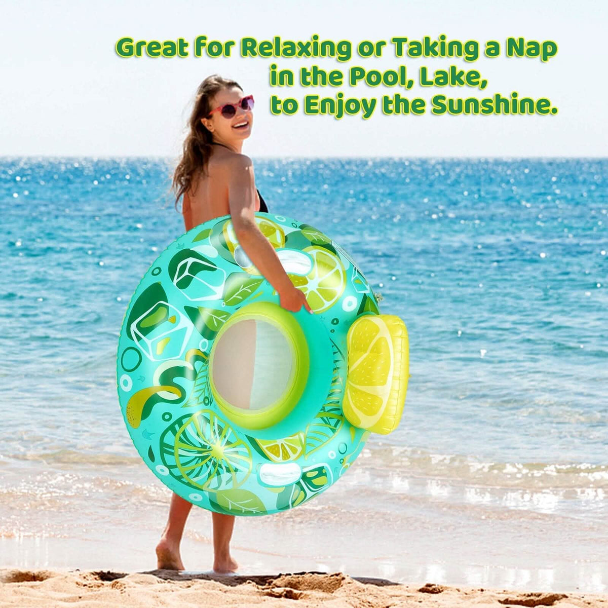 Inflatable Lounger Pool Float with Rubber Handle and Drink Holder
