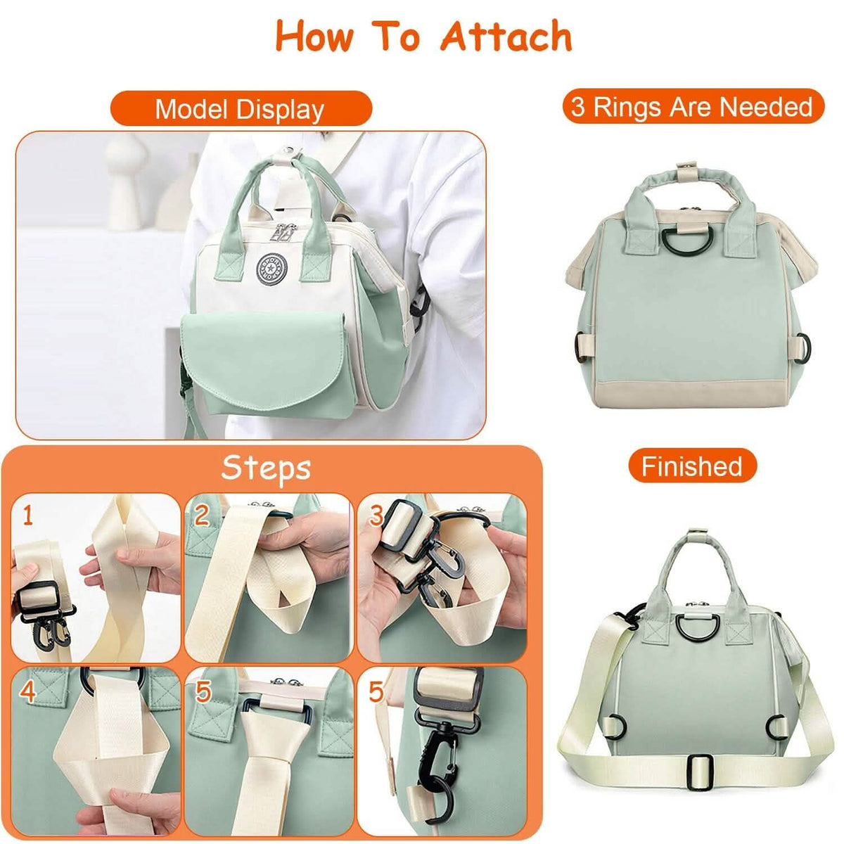 Multifunctional Diaper Changing Bag with 2 Insulated Pockets Commute Bag