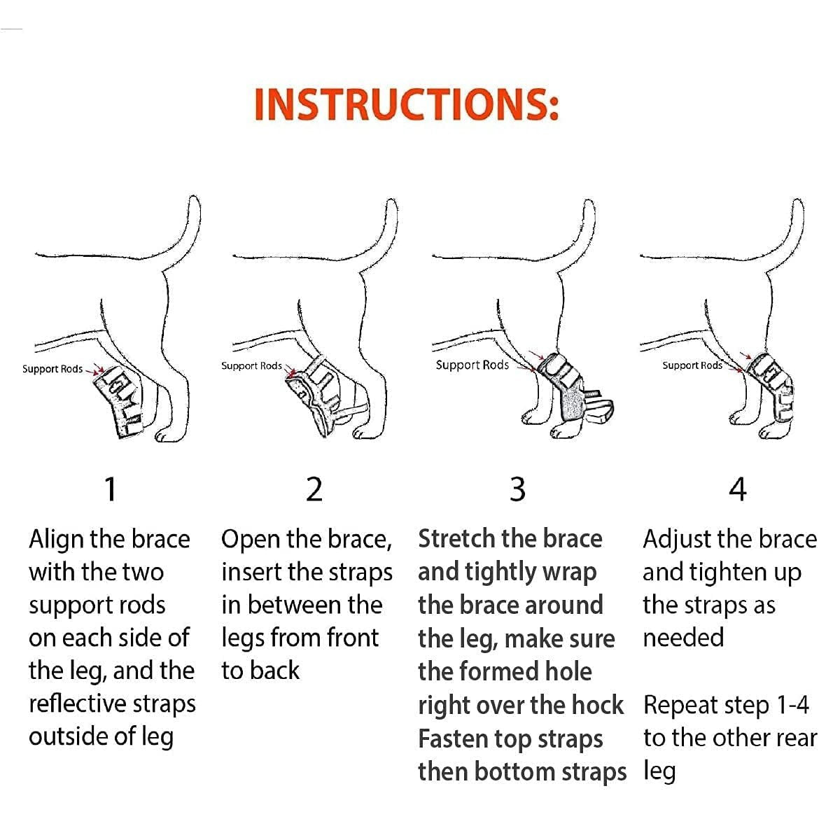 NeoAlly 3-in-1 Long Rear Leg Hock Brace - Rigid and Spring Inserts | Safety Reflective Straps [Long Version] (Pair)
