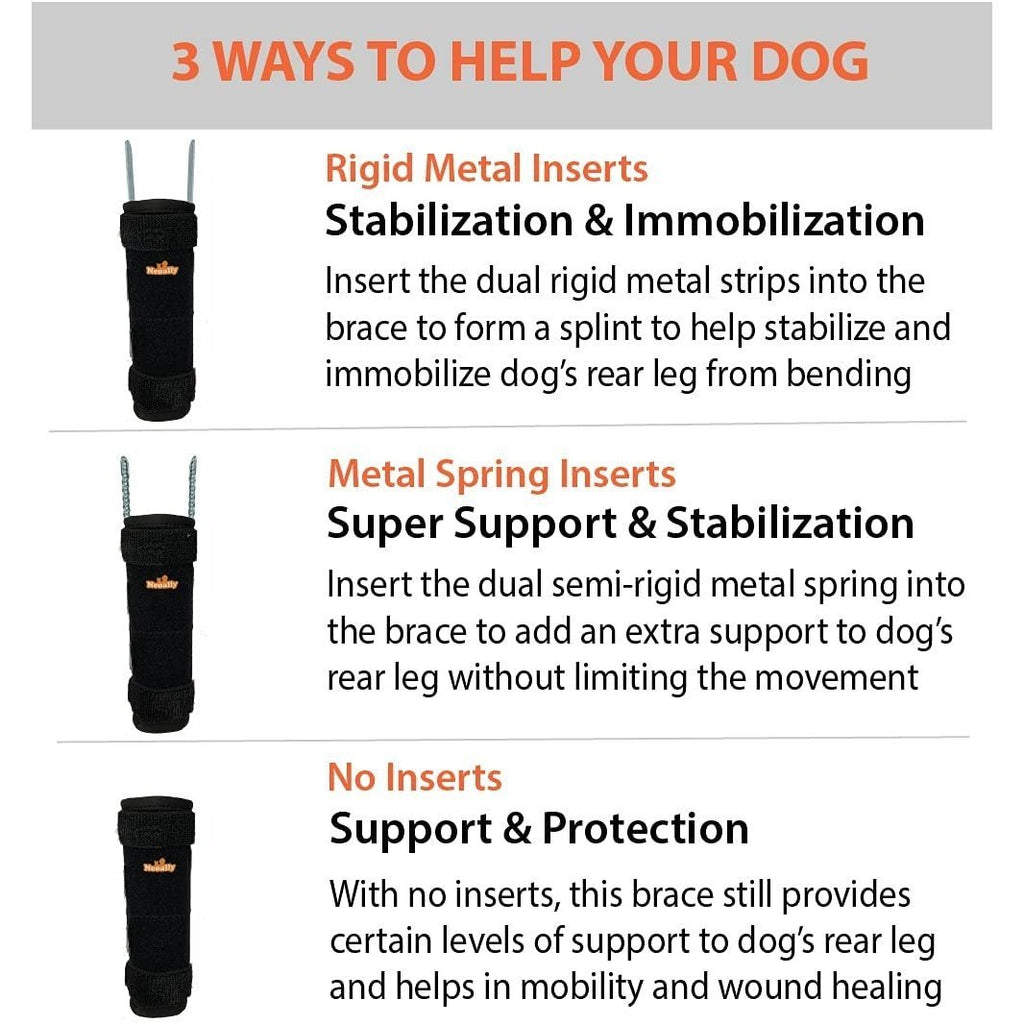 NeoAlly 3-in-1 Long Rear Leg Hock Brace - Rigid and Spring Inserts | Safety Reflective Straps [Long Version] (Pair)