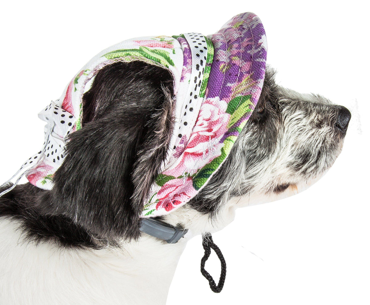 Pet Life ®  'Botanic Bark' Floral UV Protectant Adjustable Fashion Canopy Brimmed Dog Hat Cap