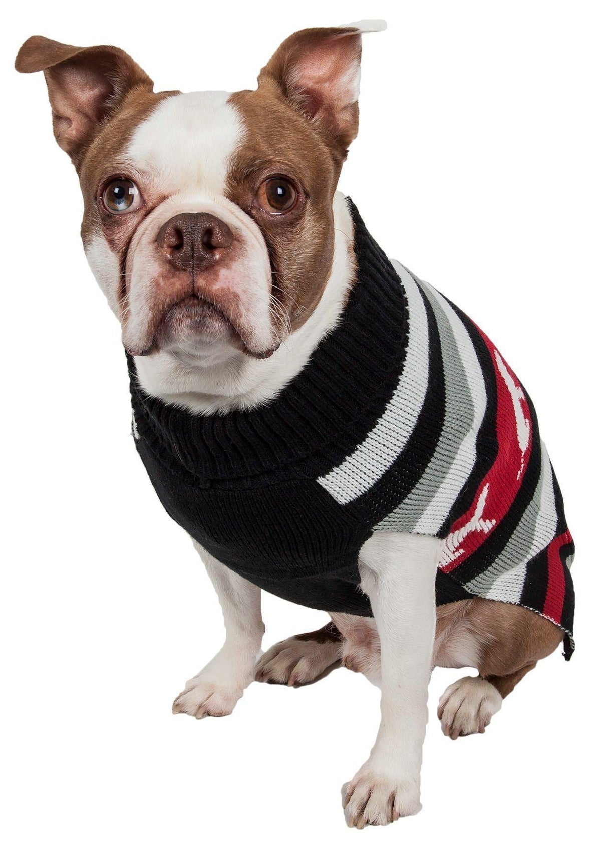 Pet Life ® Dog Patterned Fashion Striped Ribbed Turtle Neck Dog Sweater