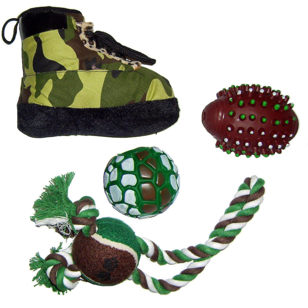Pet Life ® 'Hunter Themed' 8 Piece Jute Rope and Rubberized Squeak Chew Pet Dog Toy Gift Set