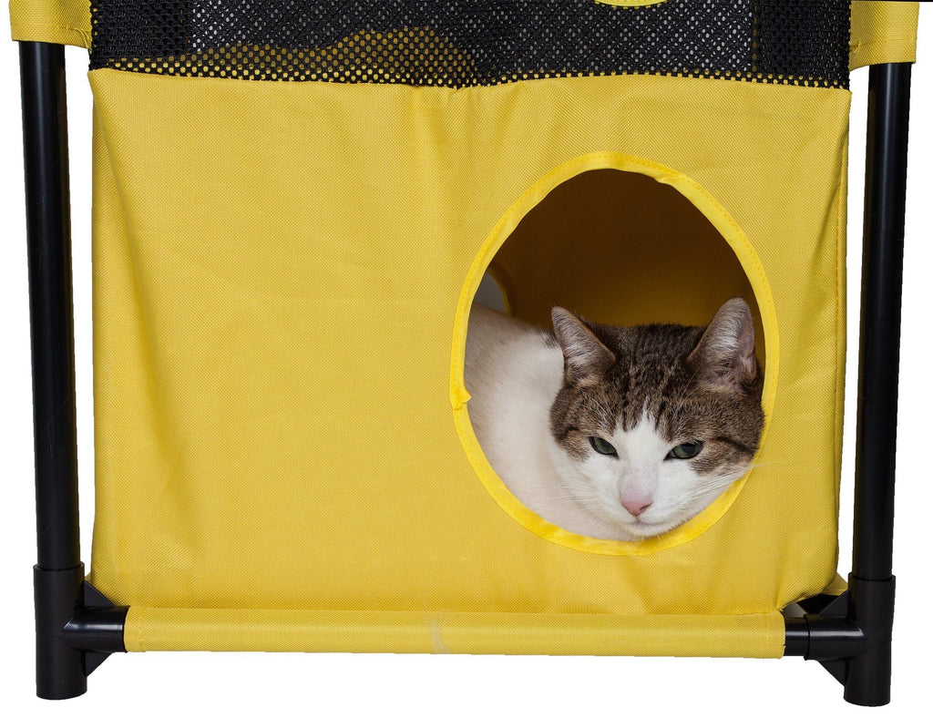 Pet Life ® 'Kitty-Square' Collapsible Travel Interactive Kitty Cat Tree Maze House Lounger Tunnel Lounge