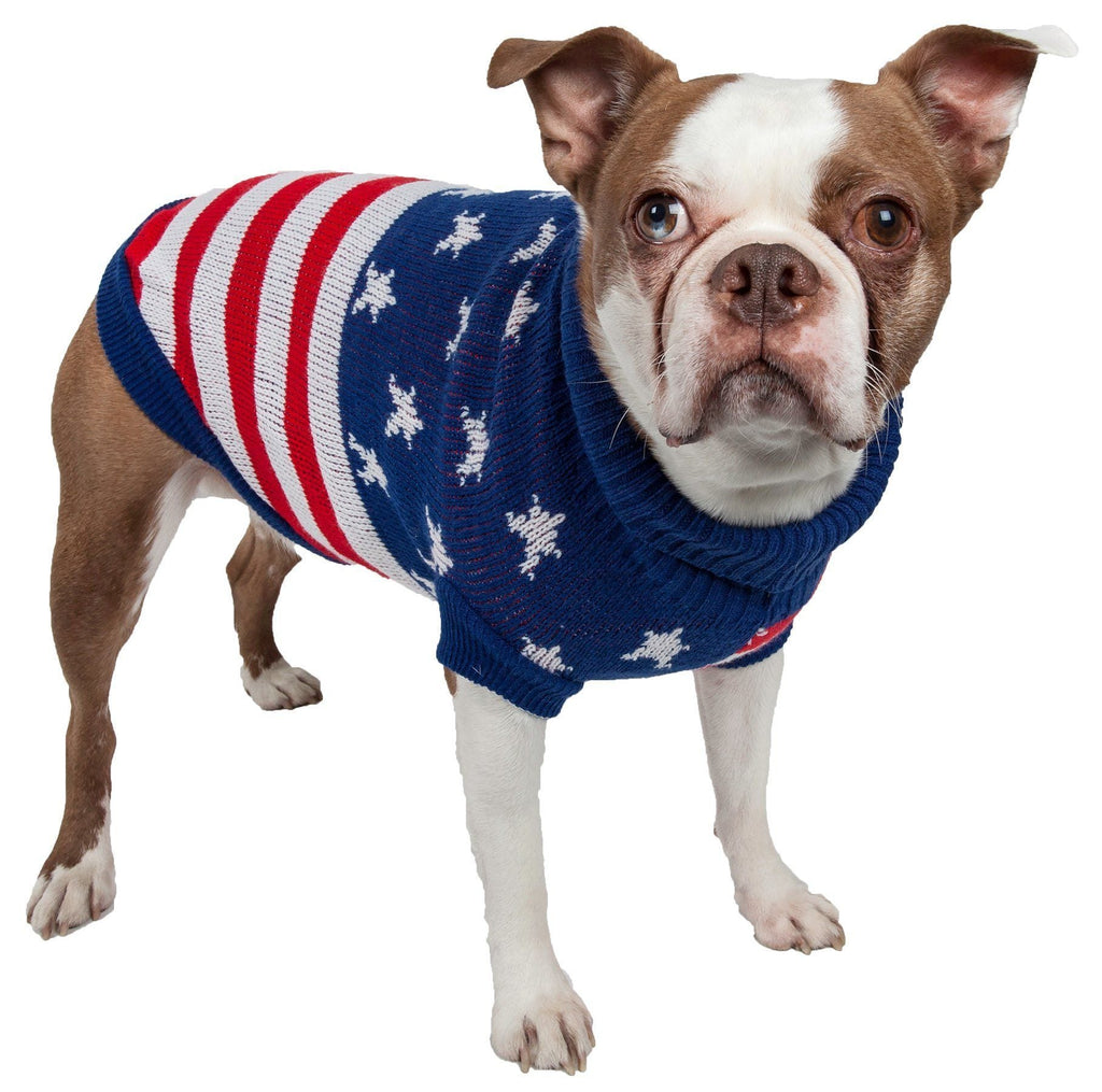 Pet Life ® 'Patriot Independence Star' Heavy Knitted Fashion Ribbed Turtle Neck Dog Sweater