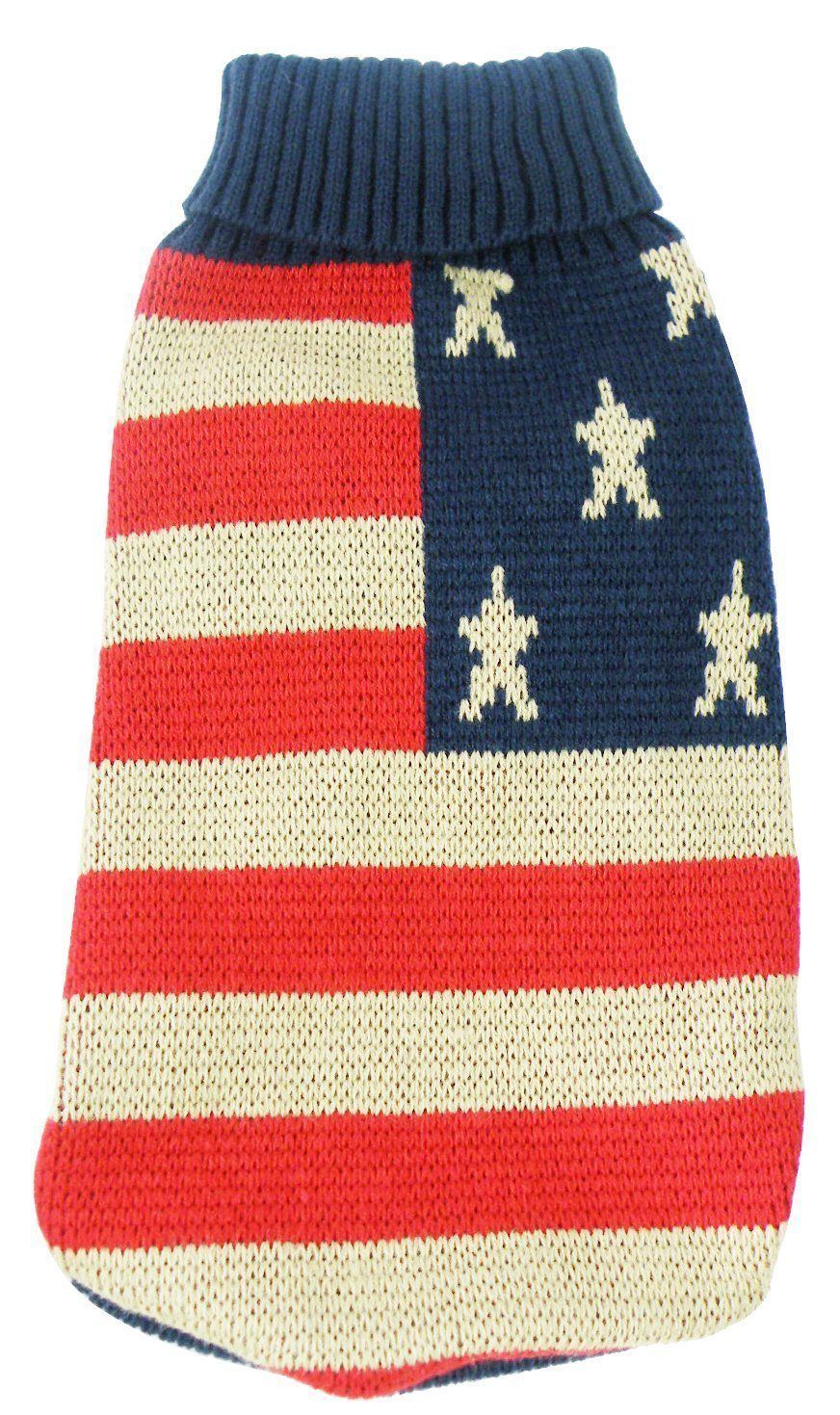Pet Life ® 'Patriot Independence Star' Heavy Knitted Fashion Ribbed Turtle Neck Dog Sweater