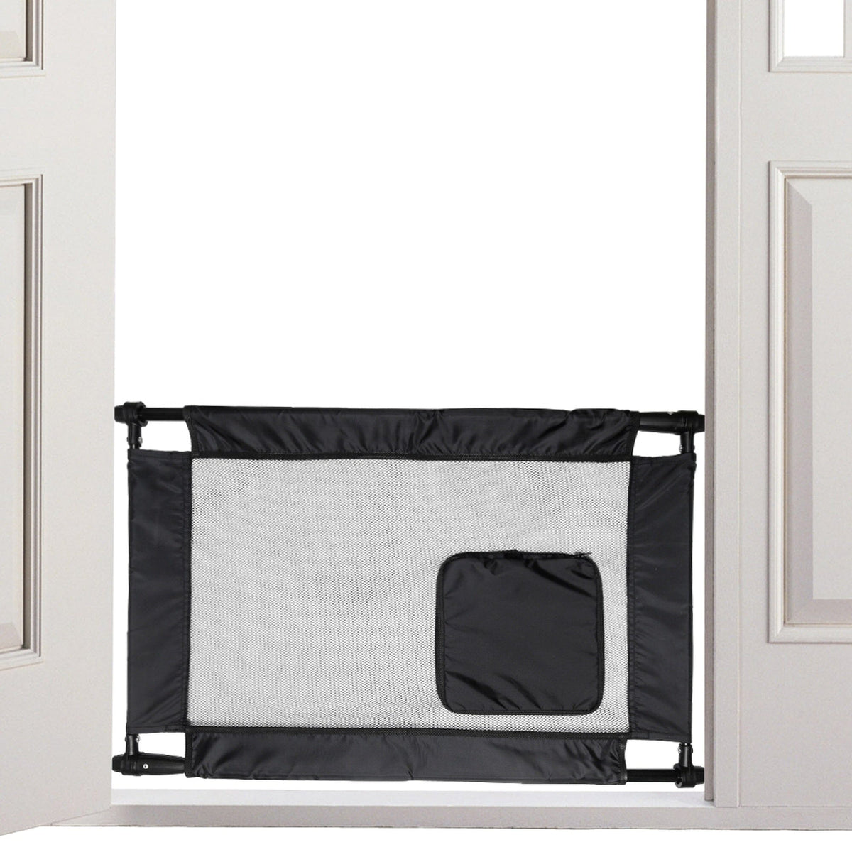 Pet Life ® 'Porta Gate' Anti-Drilling Nylon Mesh Collapsible Folding Travel Safety Pet Cat Dog Gate w/ Zippered Entrance