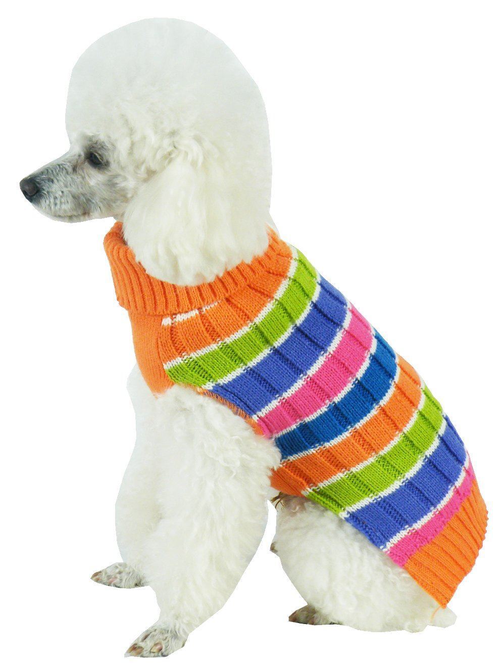 Pet Life ® 'Tutti-Beauty' Rainbow Heavy Cable Knitted Ribbed Designer Turtle Neck Dog Sweater