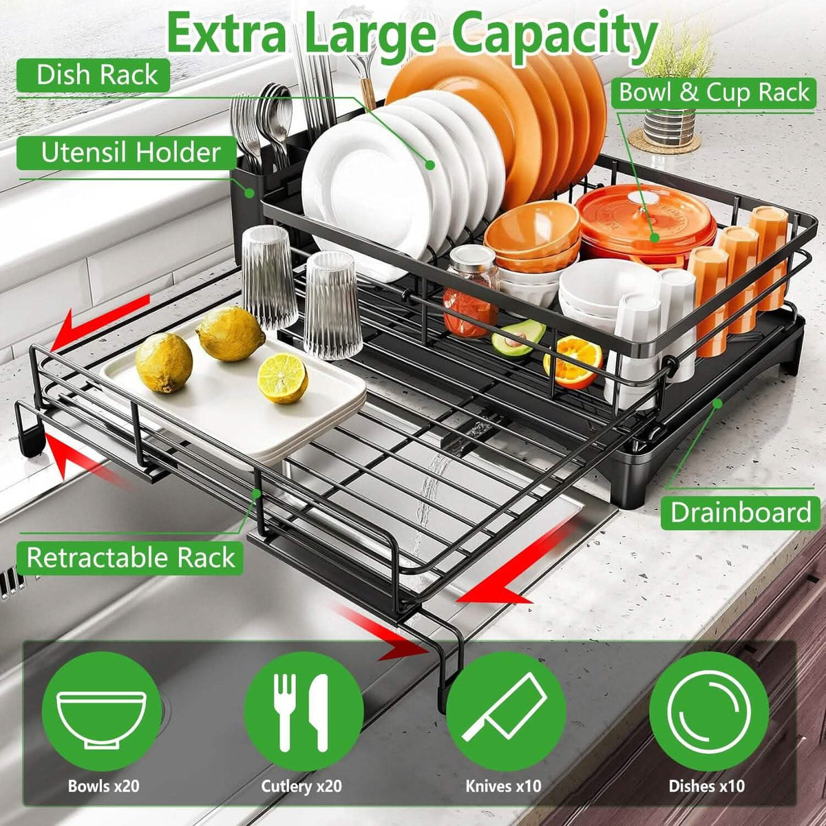 Retractable Dish Drying Rack