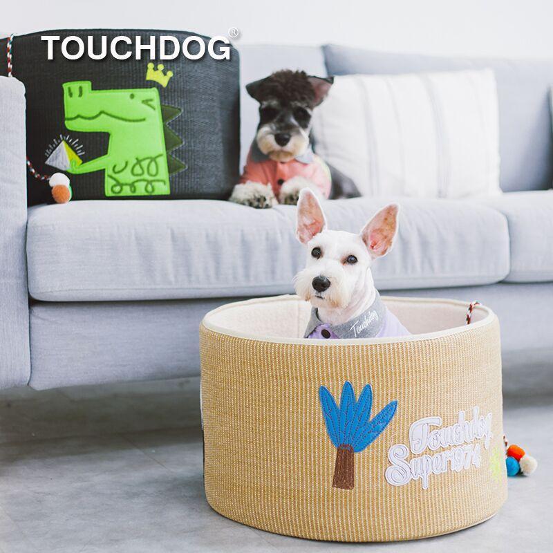 Touchcat 'Claw-ver Nest' Rounded Scratching Cat Bed w/ Teaser Toy