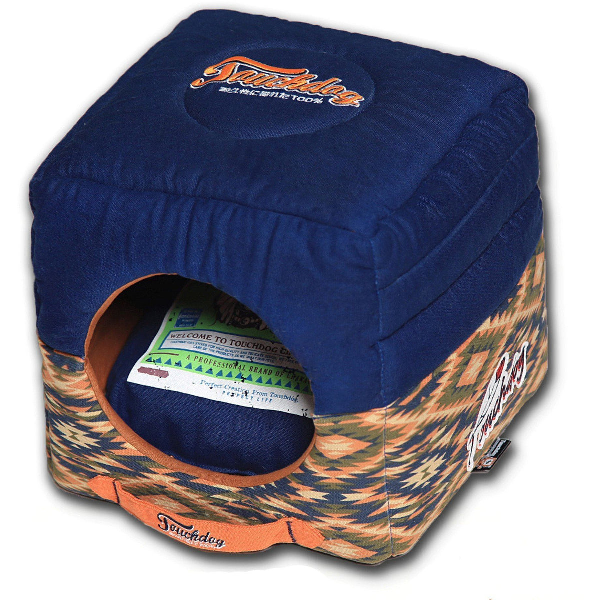Touchdog ® '70's Vintage-Tribal' 2-in-1 Collapsible Squared Dog and Cat Bed