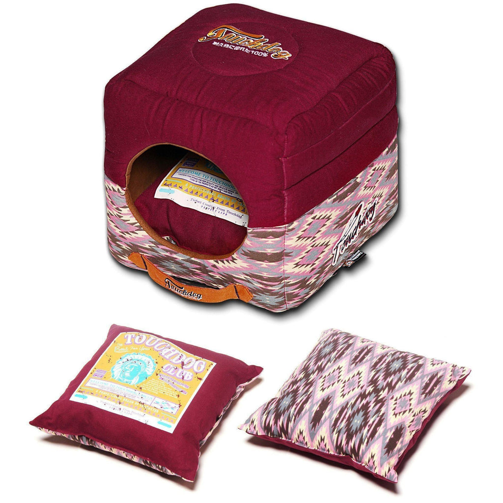 Touchdog ® '70's Vintage-Tribal' 2-in-1 Collapsible Squared Dog and Cat Bed
