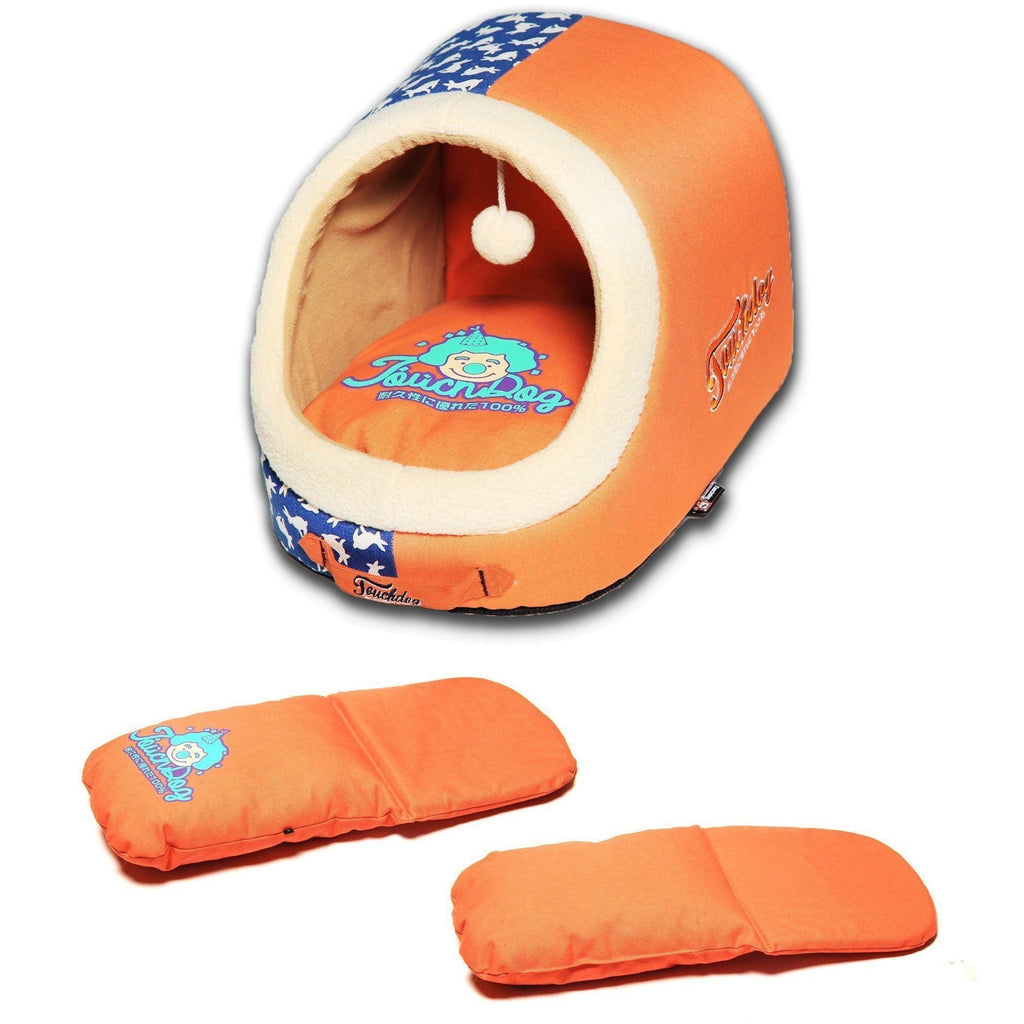 Touchdog ® 'Lazy-Bones' Rabbit-Spotted Panoramic Cat Bed with Teaser Toy
