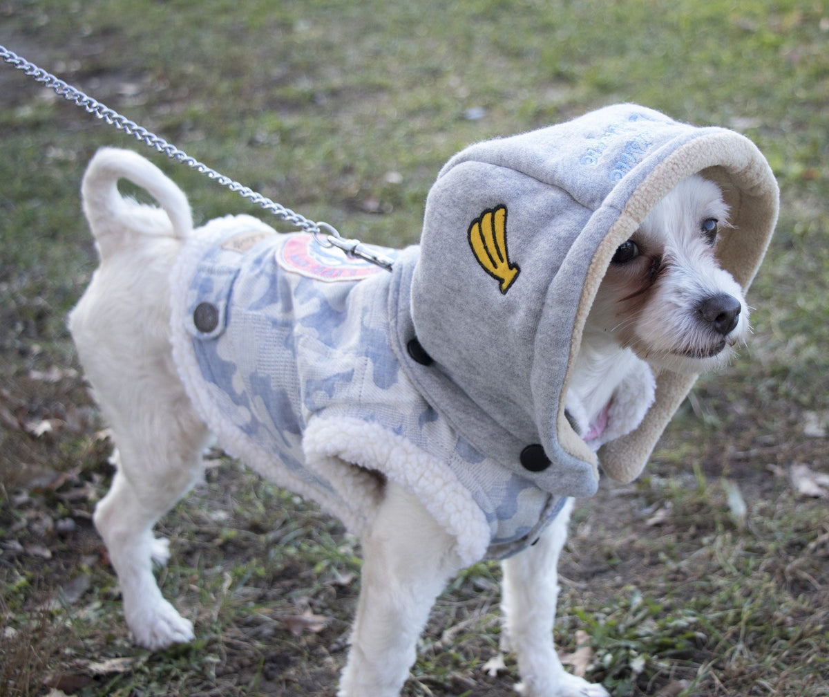 Touchdog ® Outlaw Embellished Retro-Denim Hooded Dog Sweater Coat