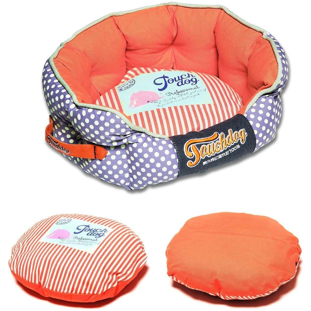 Touchdog ® 'Polka-Striped' Polo Designer Premium Rounded Dog Bed