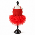 Red Ribbed Knit Dog Tutu Dress with Tulle Skirt
