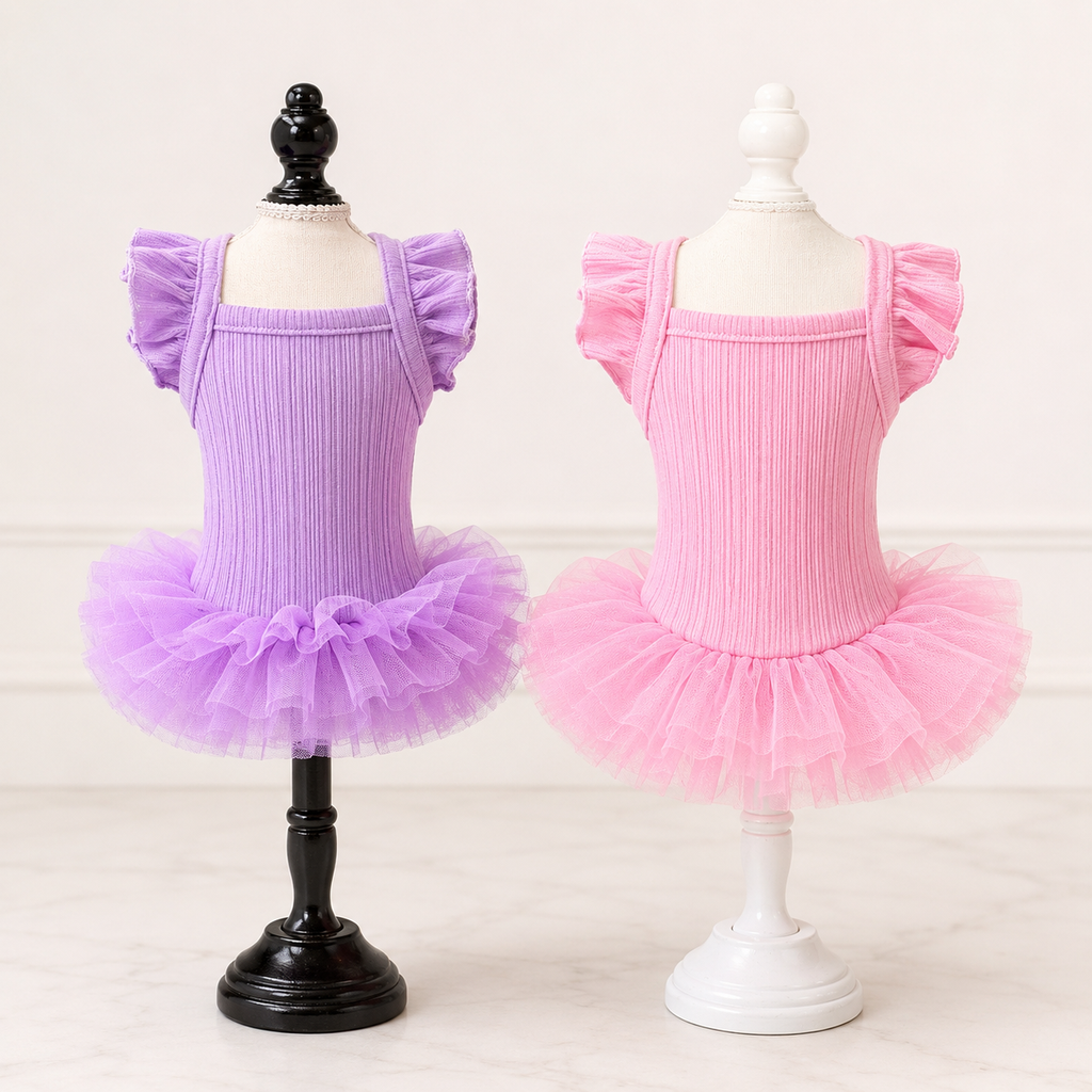Flutter Sleeve Dog Tutu Dress with Tulle Skirt