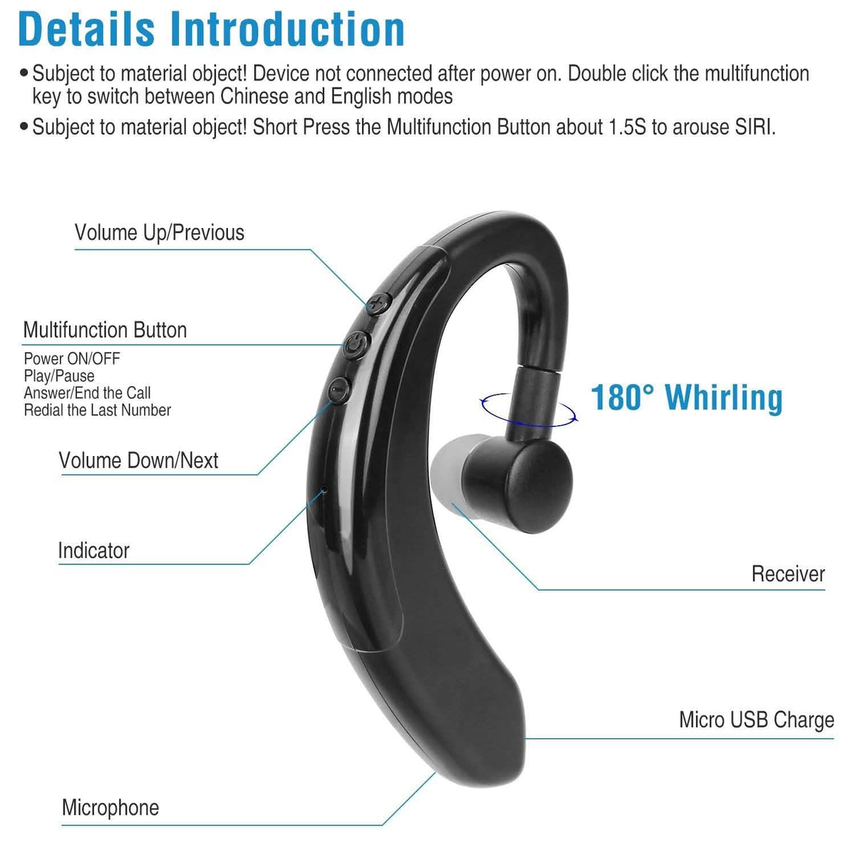 Wireless V5.0 Earpiece Noise Cancelling Driving Earbud