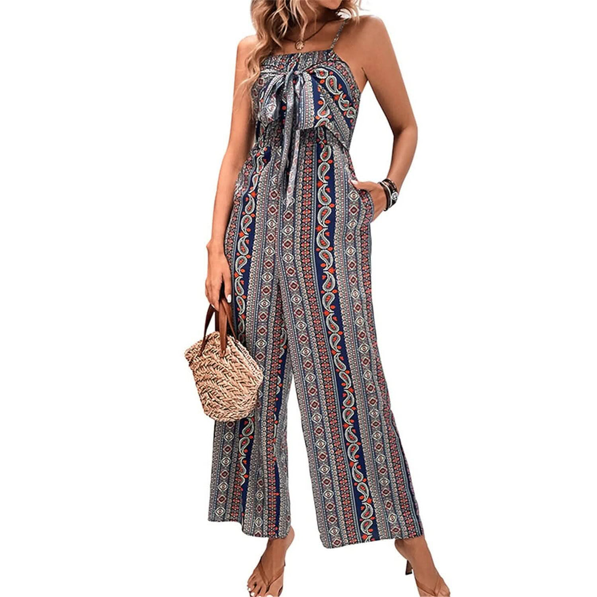 Women's Jumpsuit Pocket Print Geometric Square