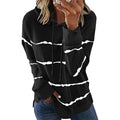 Women's Striped Printed Long Sleeve Drawstring Pullover Hoodie